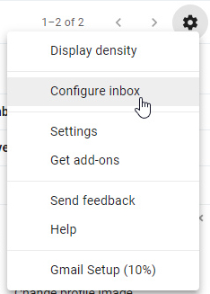Select Gmail Drop-down Configure inbox Option
