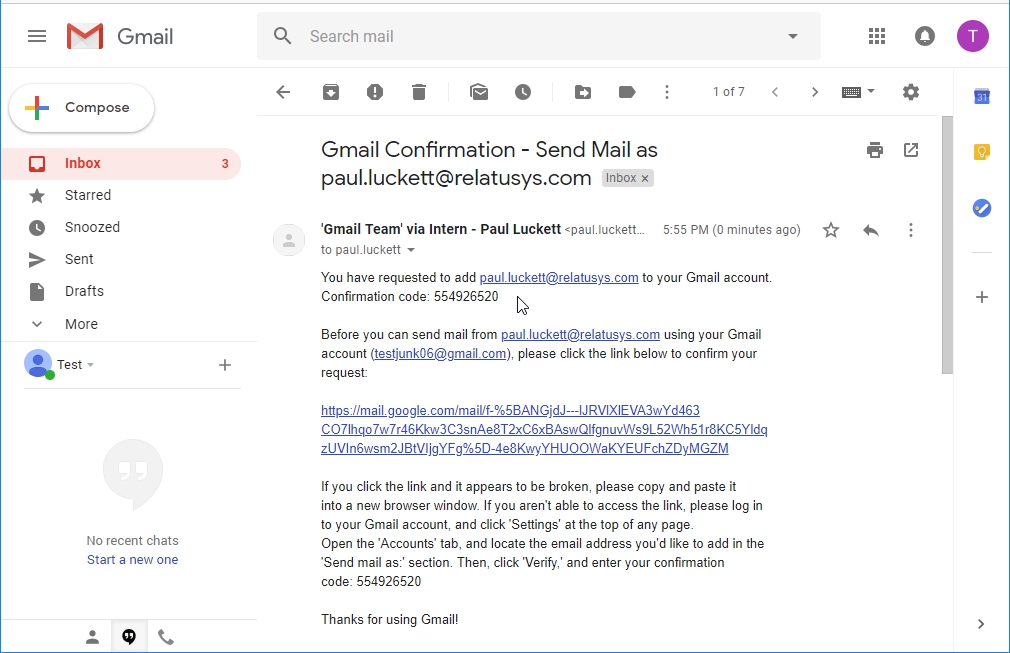 Gmail Confirmation Email